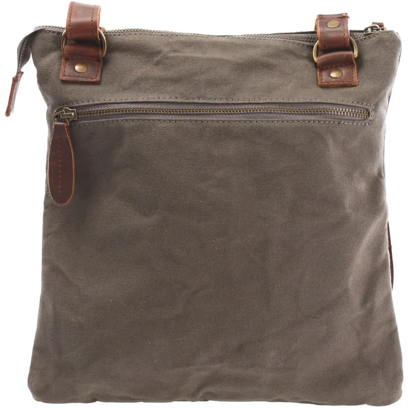 Umhängetasche Schultertasche Damen Herren Used Look Leder Canvas grau LE3011