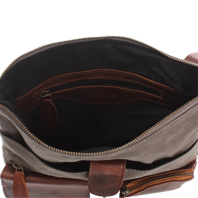 Umhängetasche Schultertasche Damen Herren Used Look Leder Canvas grau LE3011