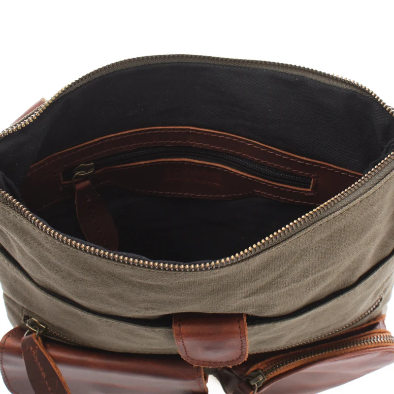 Umhängetasche Schultertasche Damen Herren Used Look Leder Canvas grün LE3011