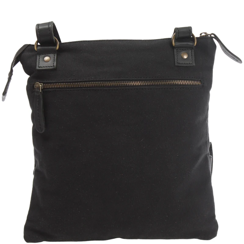 Umhängetasche Schultertasche Damen Herren Used Look Leder Canvas schwarz LE3011