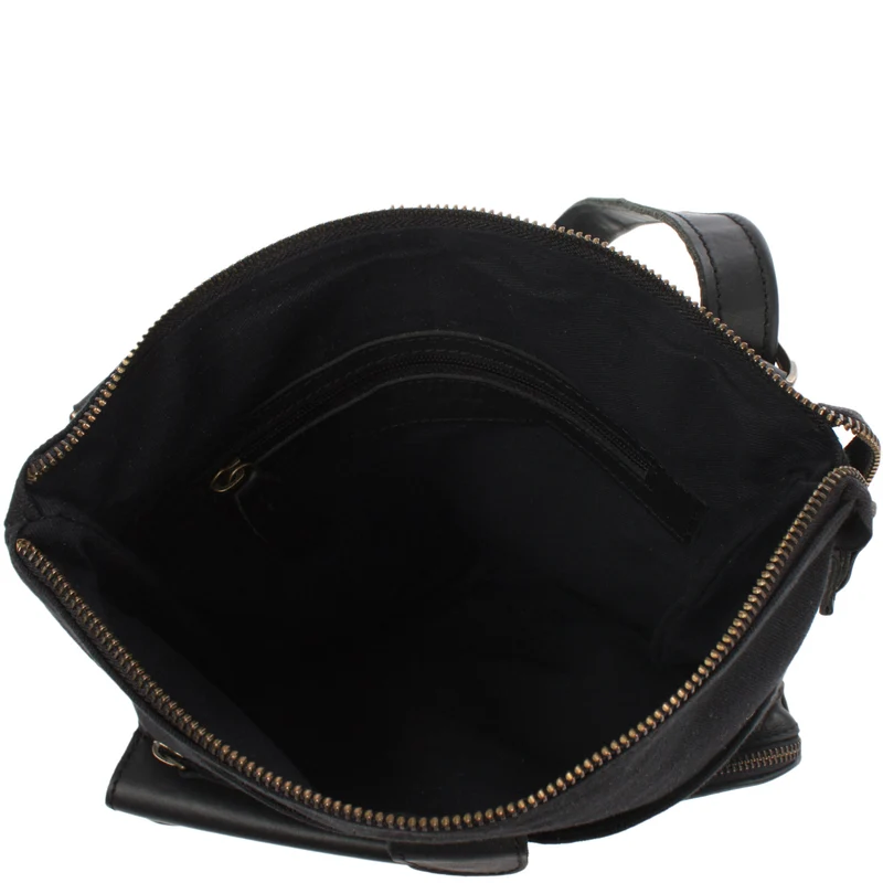 Umhängetasche Schultertasche Damen Herren Used Look Leder Canvas schwarz LE3011