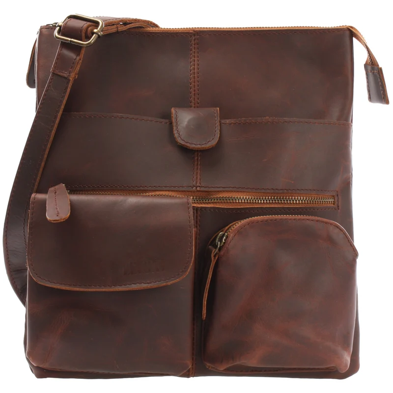 Umhängetasche Schultertasche Damen Herren Used Look Leder braun LE3011