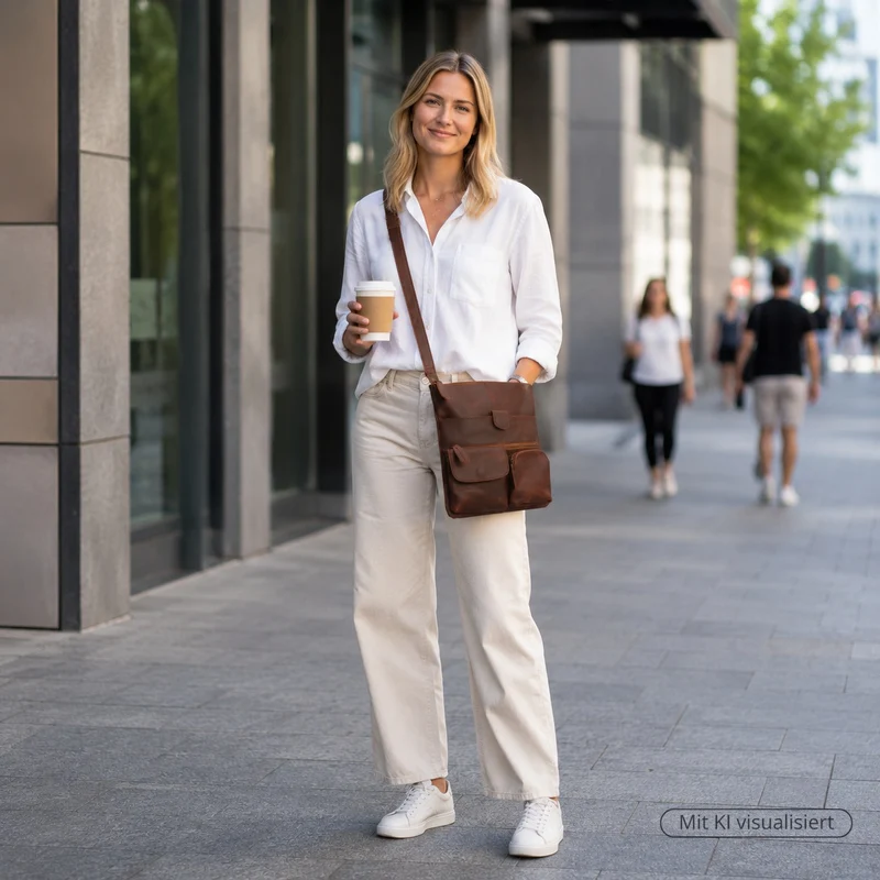 Umhängetasche Schultertasche Damen Herren Used Look Leder braun LE3011