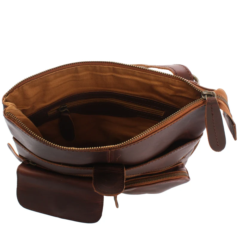 Umhängetasche Schultertasche Damen Herren Used Look Leder braun LE3011