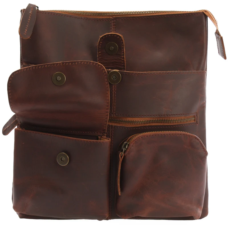 Umhängetasche Schultertasche Damen Herren Used Look Leder braun LE3011