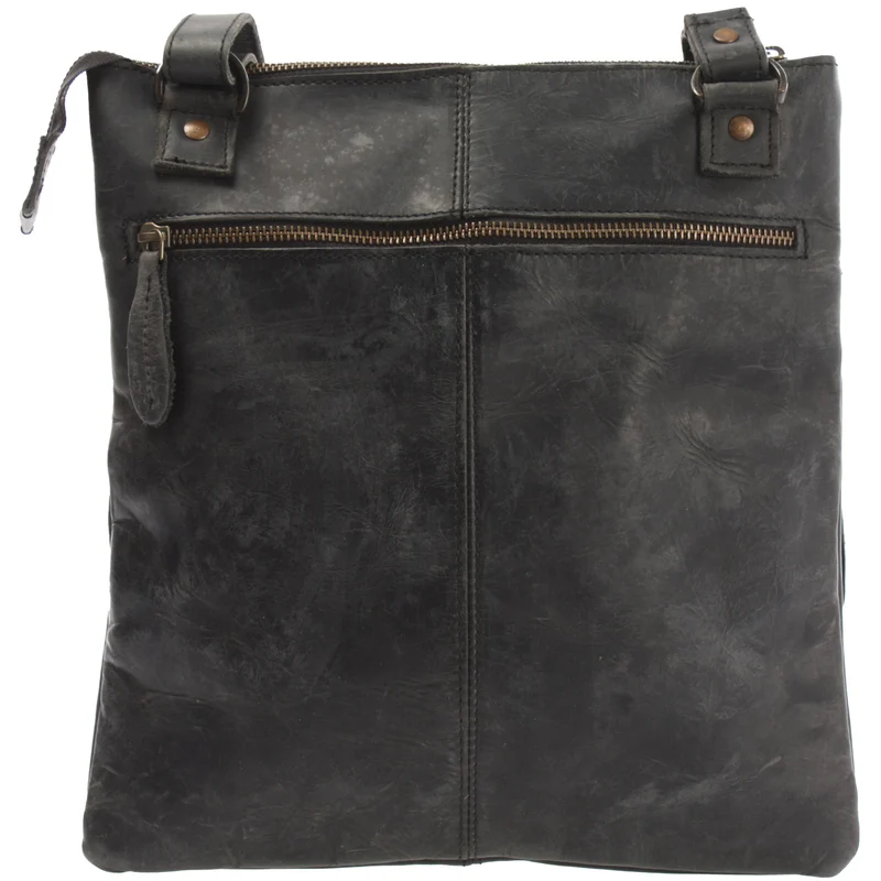 Umhängetasche Schultertasche Damen Herren Used Look Leder grau LE3011
