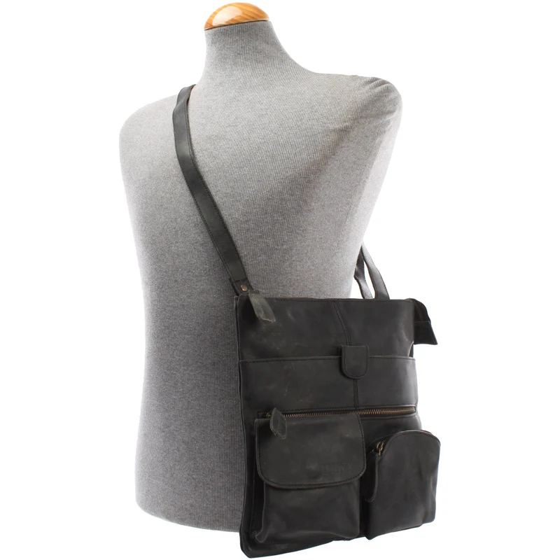 Umhängetasche Schultertasche Damen Herren Used Look Leder grau LE3011