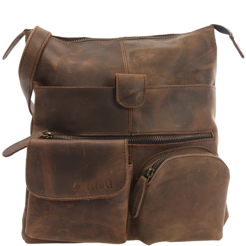 Umhängetasche Schultertasche Damen Herren Used Look Leder schlamm LE3011