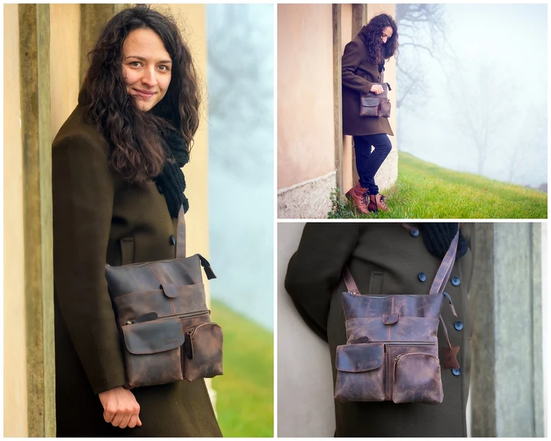 Umhängetasche Schultertasche Damen Herren Used Look Leder schlamm LE3011