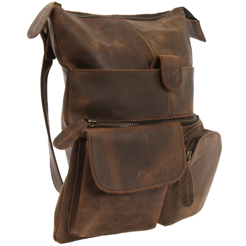 Umhängetasche Schultertasche Damen Herren Used Look Leder schlamm LE3011