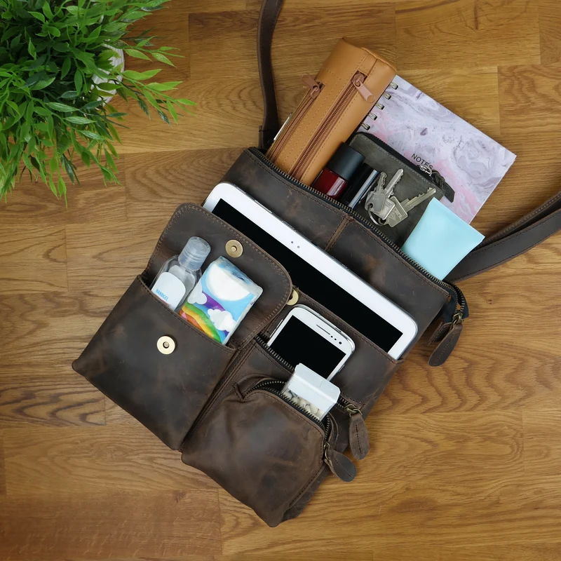 Umhängetasche Schultertasche Damen Herren Used Look Leder schlamm LE3011