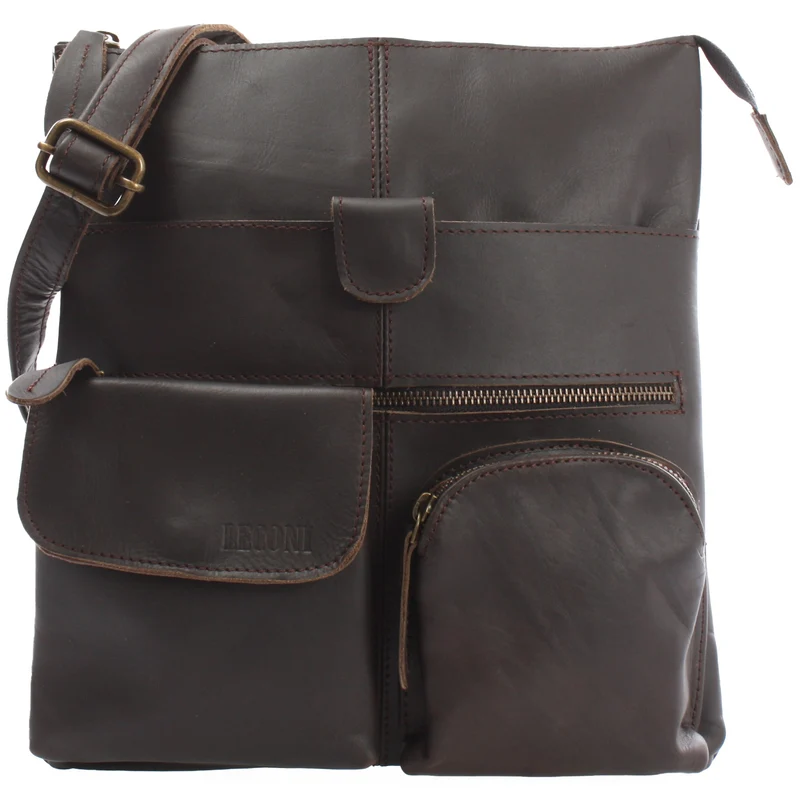 Umhängetasche Schultertasche Damen Herren Used Look Leder dunkelbraun LE3011