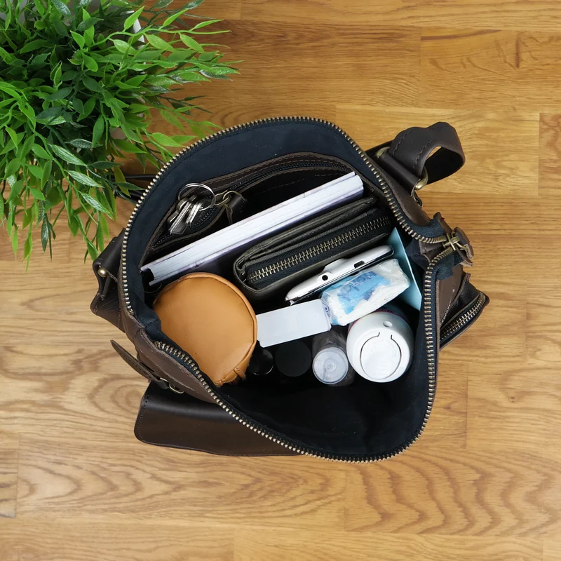 Umhängetasche Schultertasche Damen Herren Used Look Leder dunkelbraun LE3011
