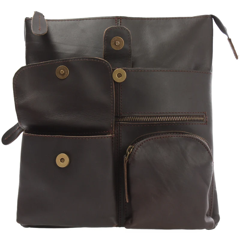 Umhängetasche Schultertasche Damen Herren Used Look Leder dunkelbraun LE3011