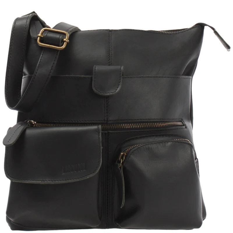 Umhängetasche Schultertasche Damen Herren Used Look Leder schwarz LE3011