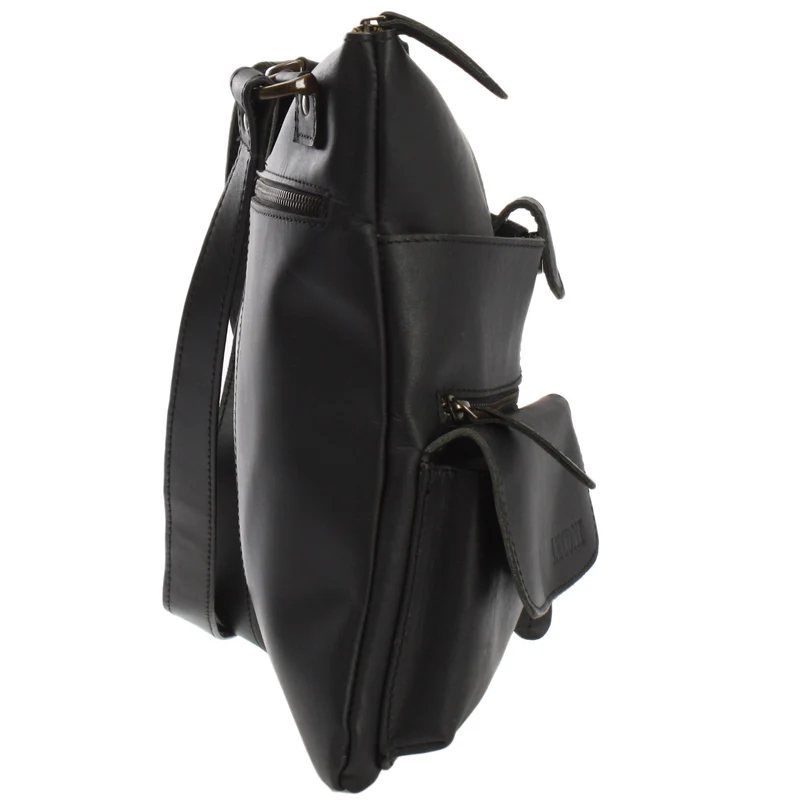 Umhängetasche Schultertasche Damen Herren Used Look Leder schwarz LE3011