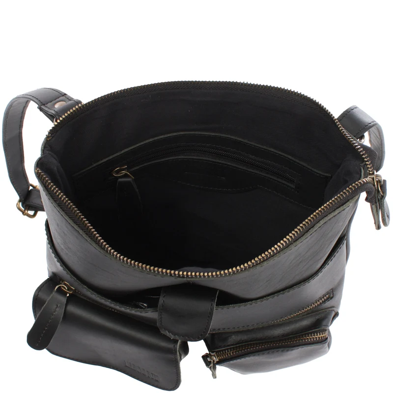 Umhängetasche Schultertasche Damen Herren Used Look Leder schwarz LE3011