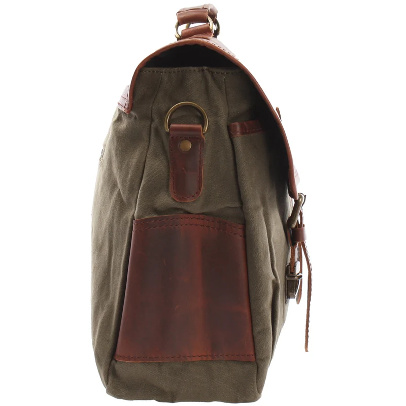 Messenger Bag Din A4 Kuriertasche Leder Canvas grün LE3018