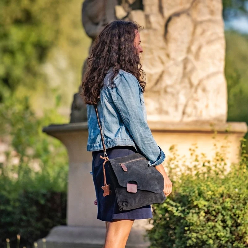 Umhängetasche Ledertasche Damen Schultertasche Wildleder anthrazit LE3027