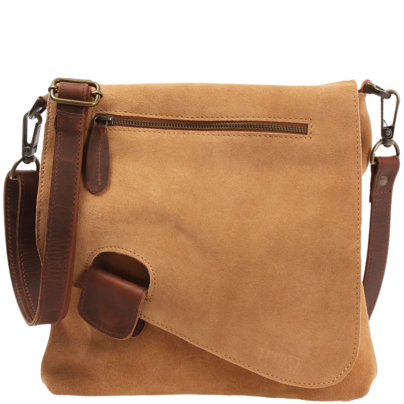 Umhängetasche Ledertasche Damen Schultertasche Wildleder cognac LE3027