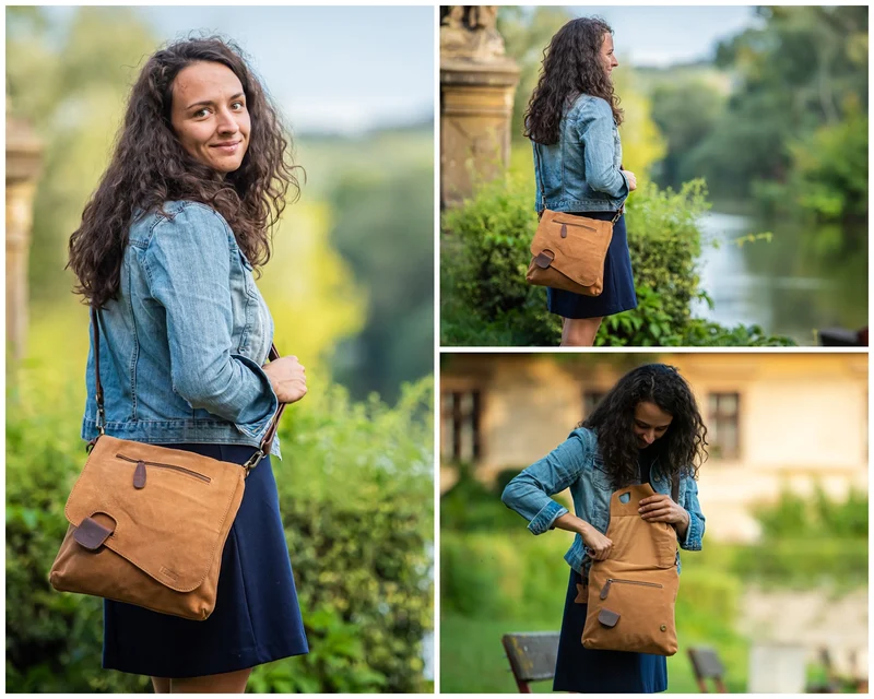 Umhängetasche Ledertasche Damen Schultertasche Wildleder cognac LE3027