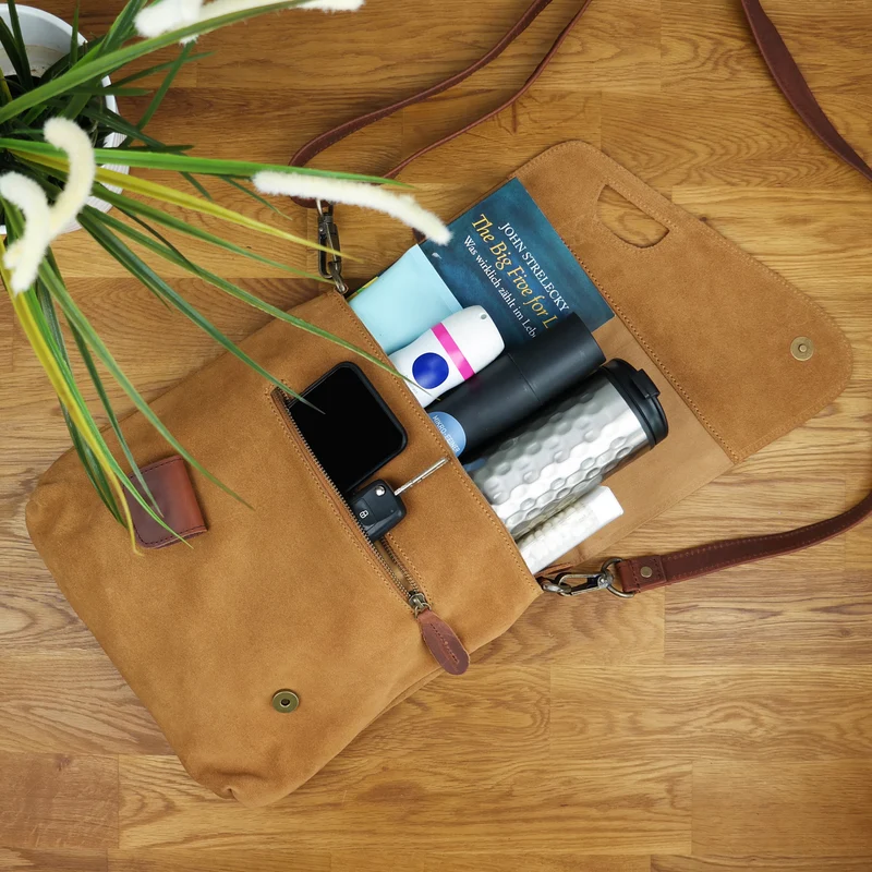 Umhängetasche Ledertasche Damen Schultertasche Wildleder cognac LE3027