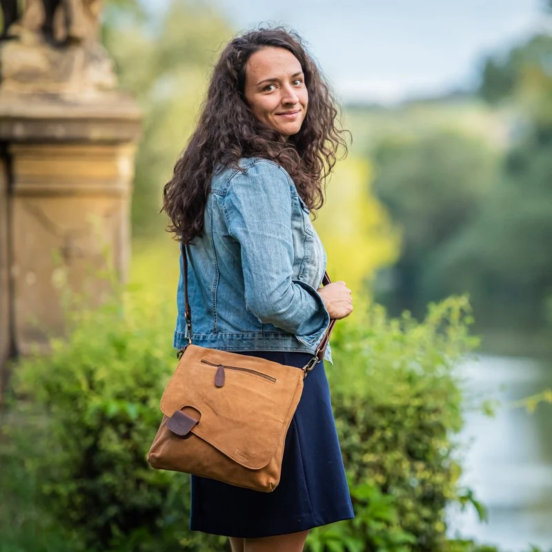Umhängetasche Ledertasche Damen Schultertasche Wildleder cognac LE3027