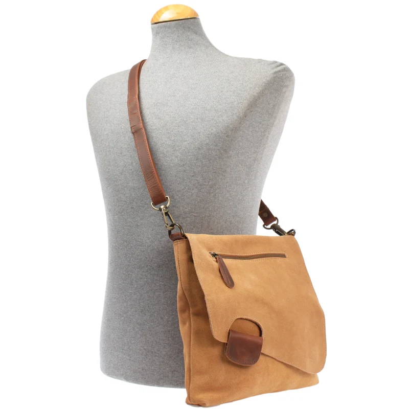 Umhängetasche Ledertasche Damen Schultertasche Wildleder cognac LE3027