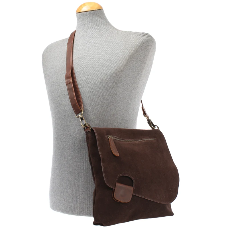 Umhängetasche Ledertasche Damen Schultertasche Wildleder dunkelbraun LE3027