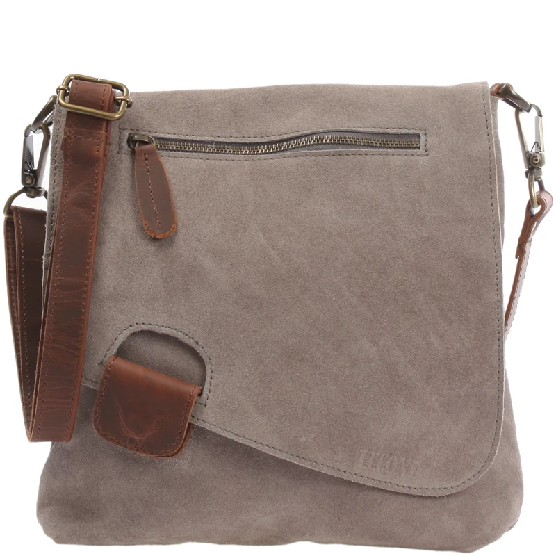 Umhängetasche Ledertasche Damen Schultertasche Wildleder grau LE3027