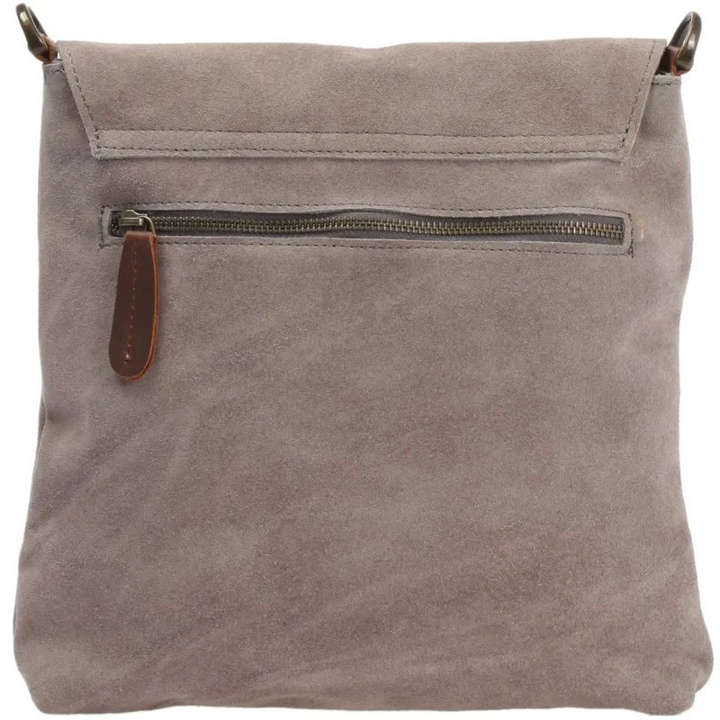Umhängetasche Ledertasche Damen Schultertasche Wildleder grau LE3027