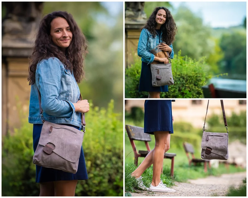 Umhängetasche Ledertasche Damen Schultertasche Wildleder grau LE3027