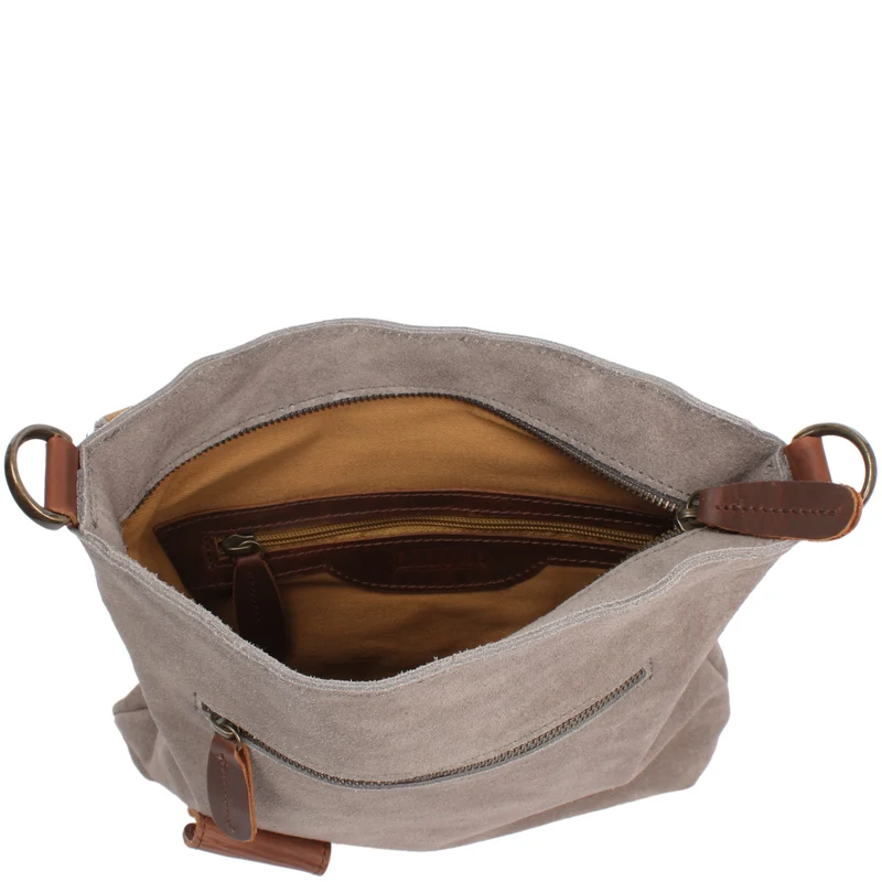 Umhängetasche Ledertasche Damen Schultertasche Wildleder grau LE3027