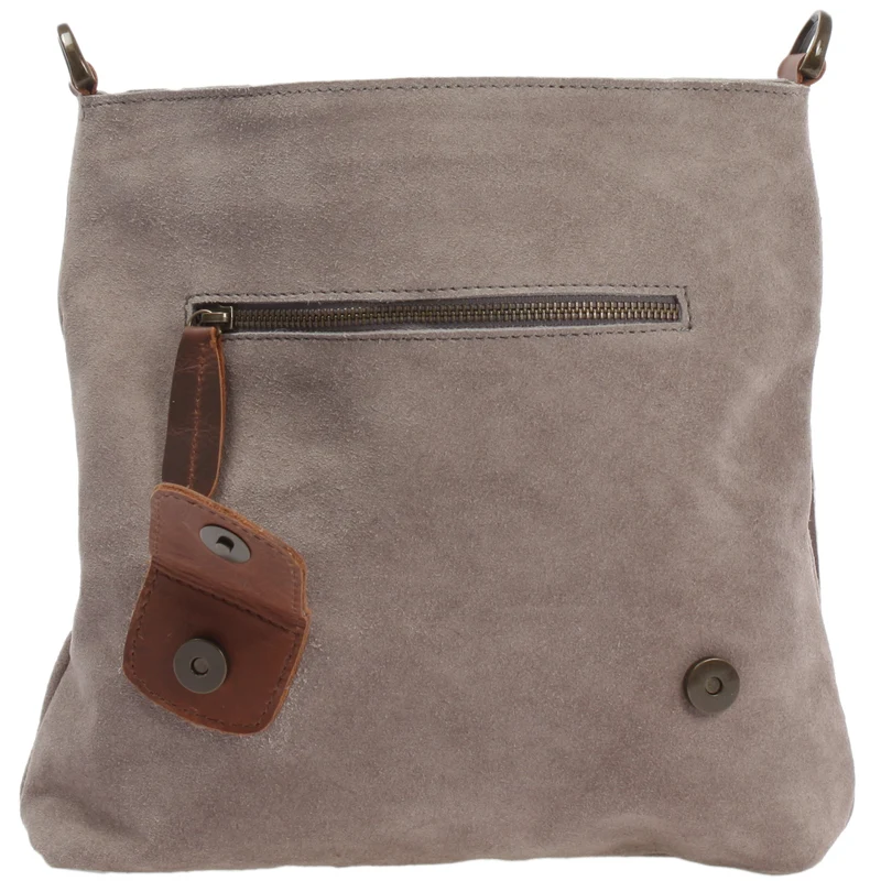 Umhängetasche Ledertasche Damen Schultertasche Wildleder grau LE3027