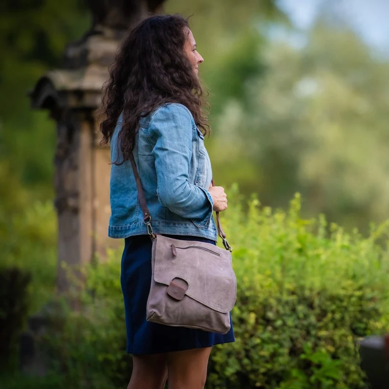 Umhängetasche Ledertasche Damen Schultertasche Wildleder grau LE3027
