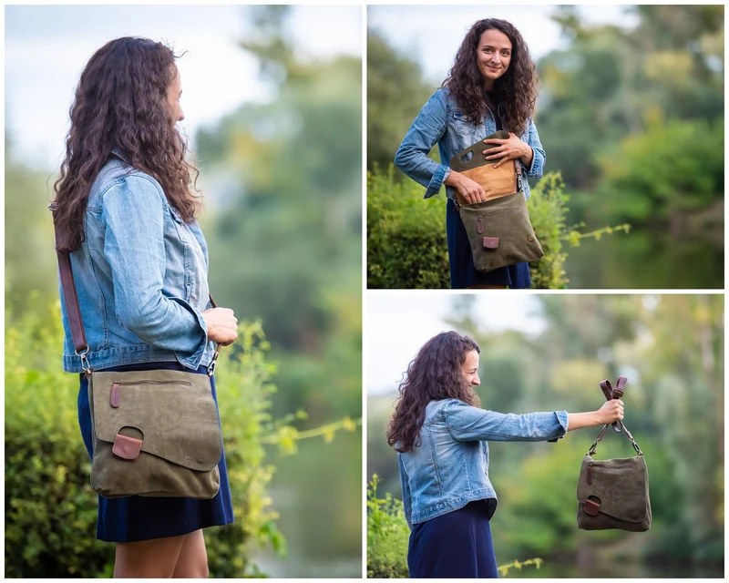 Umhängetasche Ledertasche Damen Schultertasche Wildleder grün LE3027