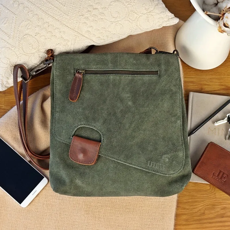 Umhängetasche Ledertasche Damen Schultertasche Wildleder grün LE3027