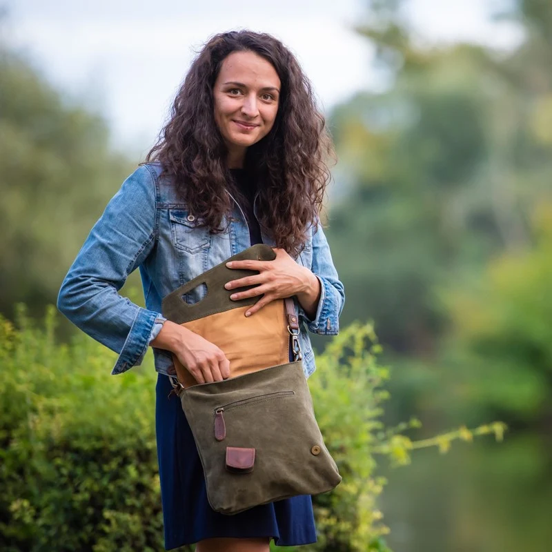 Umhängetasche Ledertasche Damen Schultertasche Wildleder grün LE3027