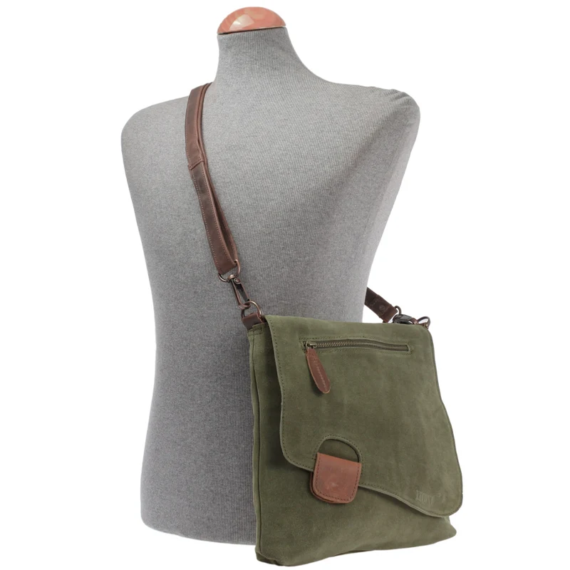 Umhängetasche Ledertasche Damen Schultertasche Wildleder grün LE3027