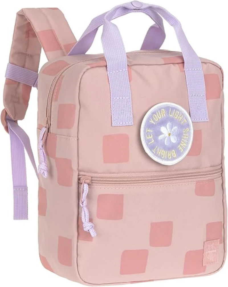 LÄSSIG Kinderrucksack mit Brustgurt Kindergartentasche Kindergartenrucksack 28 cm, 7 Liter, 3 Jahre/Mini Square Backpack Pattern Party rosa