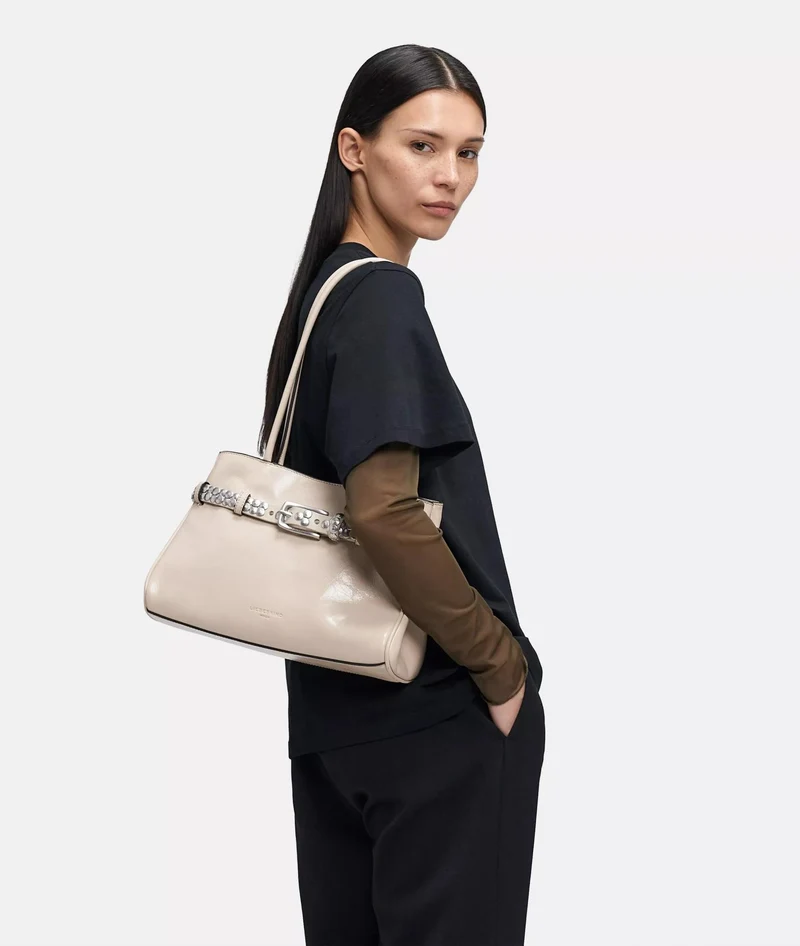 Liebeskind Berlin Handtasche Satchel NORI STUDS LACK DISTRESSED Natur Weiß