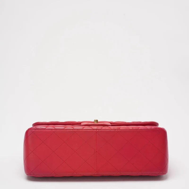 Chanel Timeless Classic Double Flap Jumbo Bag Rotes Lammleder Preloved