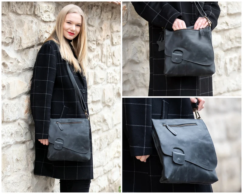 Umhängetasche Ledertasche Schultertasche Leder grau LE3027