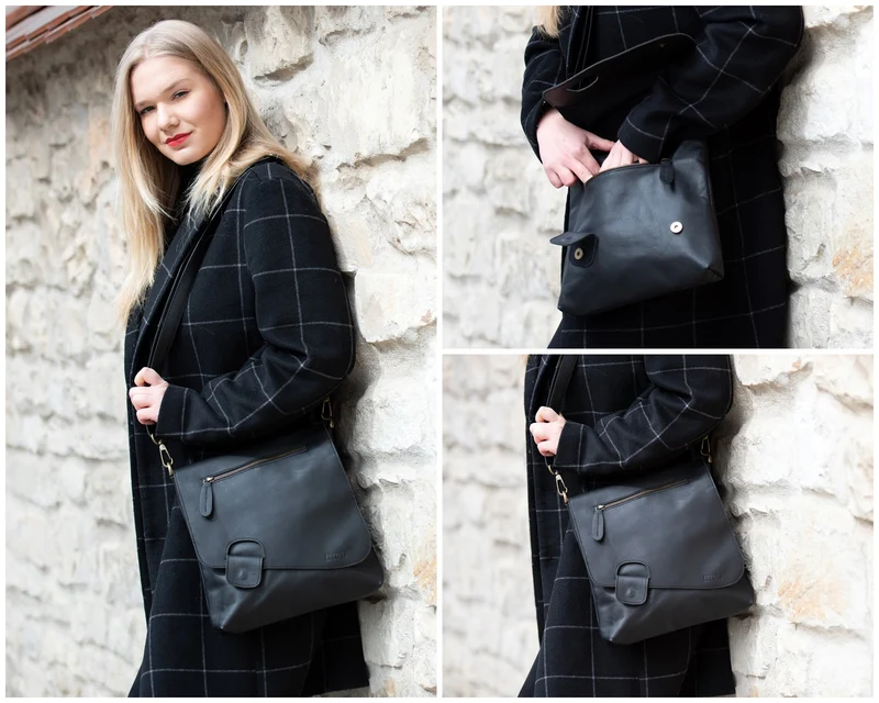 Umhängetasche Ledertasche Schultertasche Leder schwarz LE3027