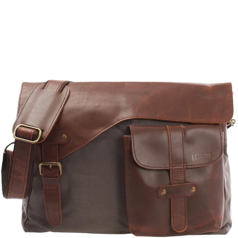 Kuriertasche Umhängetasche DIN A4 Leder Canvas grau LE3032