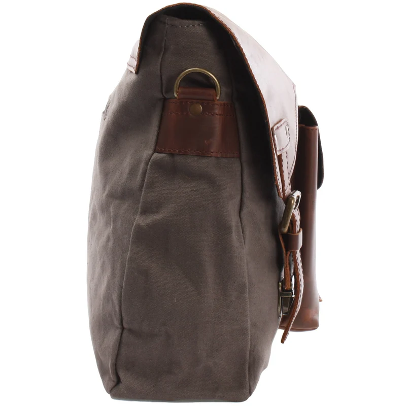 Kuriertasche Umhängetasche DIN A4 Leder Canvas grau LE3032