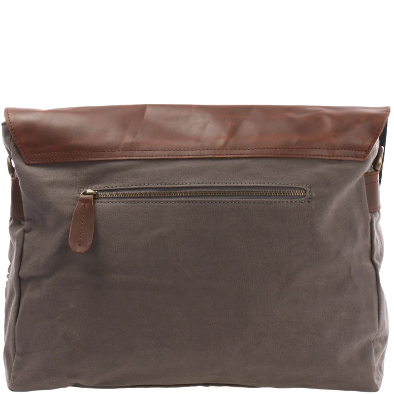 Kuriertasche Umhängetasche DIN A4 Leder Canvas grau LE3032