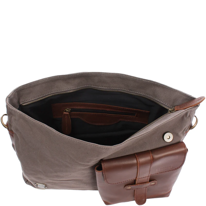 Kuriertasche Umhängetasche DIN A4 Leder Canvas grau LE3032
