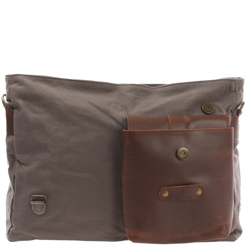 Kuriertasche Umhängetasche DIN A4 Leder Canvas grau LE3032