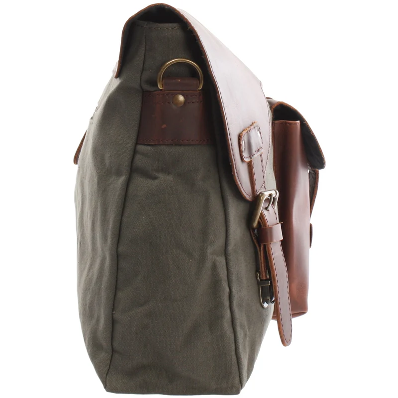 Messenger Bag Kuriertasche DIN A4 Leder Canvas grün LE3032